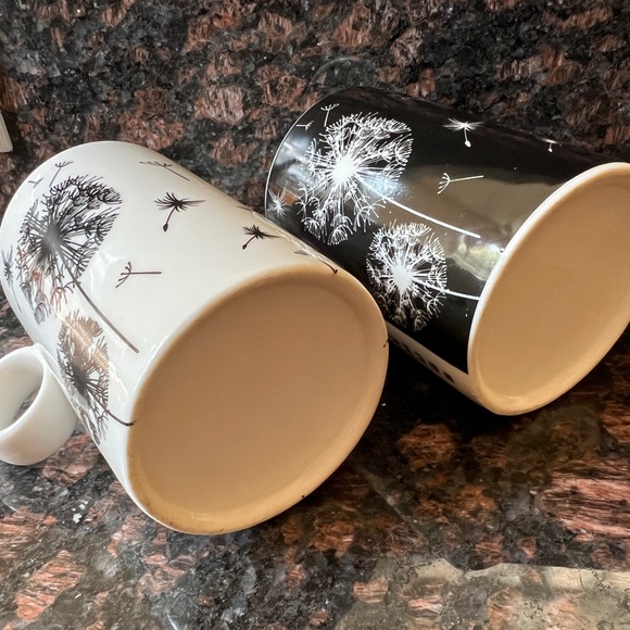 LOT OF 2 BLACK AND WHITE DANDELION POPULAR FASHION LOVE MUGS Mug Cup 4” Height - Picture 7 of 10